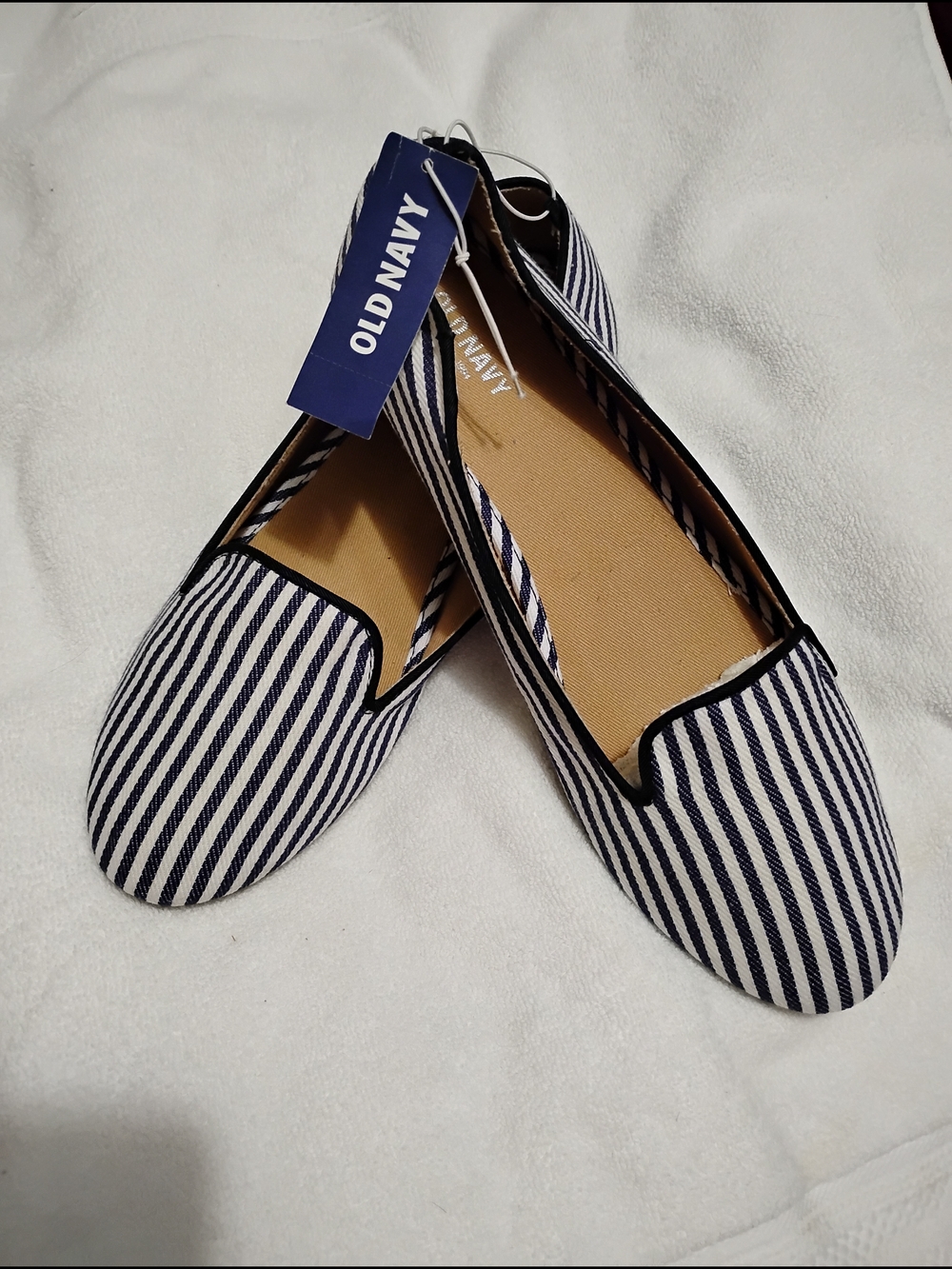 Old Navy Navy and White Striped Slip-On Flats